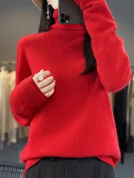 Autumn Winter Women 100% Merino Wool Pullover Turtleneck  Sweater Casual Korean Style Cashmere Knitwear Bottoming Clothing