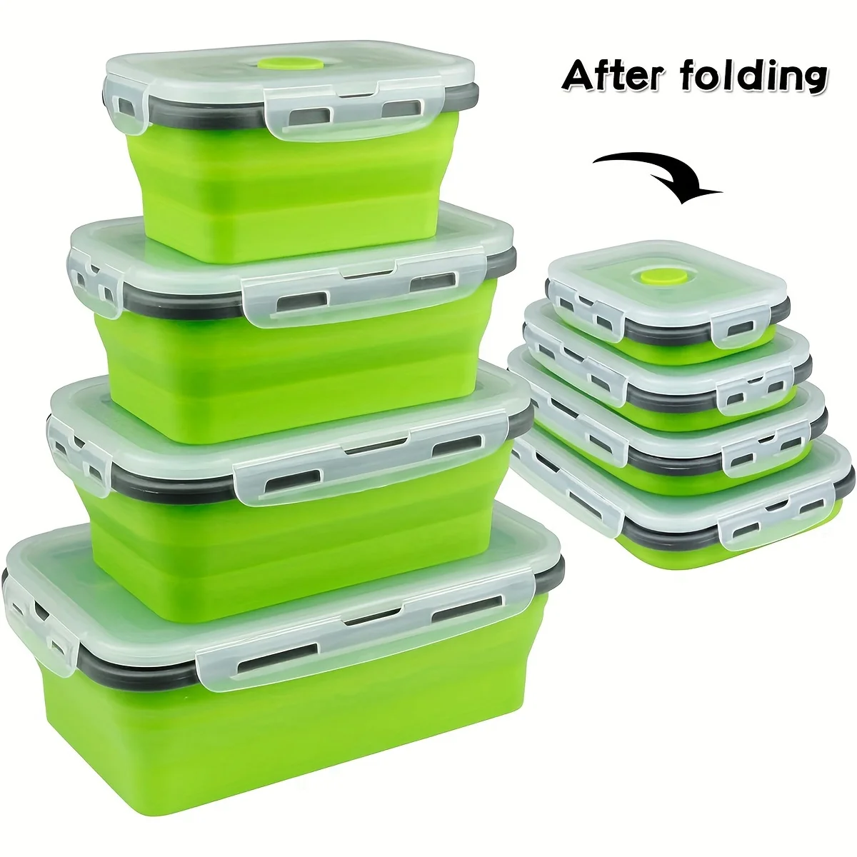 Fiambrera plegable de silicona para cocina, caja de conservación para refrigerador, caja de almacenamiento para Picnic ecológica, apilable, ahorra espacio, 1/4 Uds.