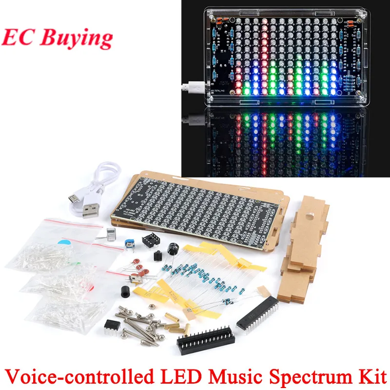Espectro de música led kits diy usb mini display eletrônico som ativado casa estéreo alto-falante projeto solda prática montagem