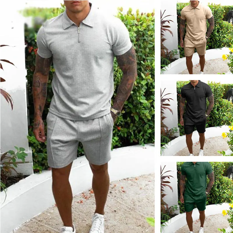 Europe and the United States men\'s Short sleeve Shorts Cotton blend Hot selling Leisure suit slim 2024 New Summer Two-piece set