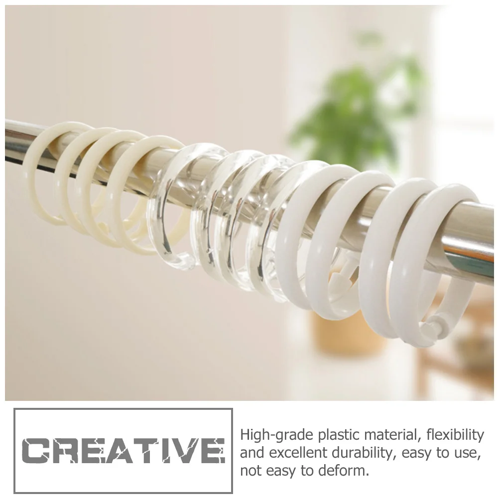 

36Pcs Plastic Curtain Rings Round Shower Hooks for Bath Drape Hanging Loops Thick Sturdy Smooth Slide Easy Install Universal Fit
