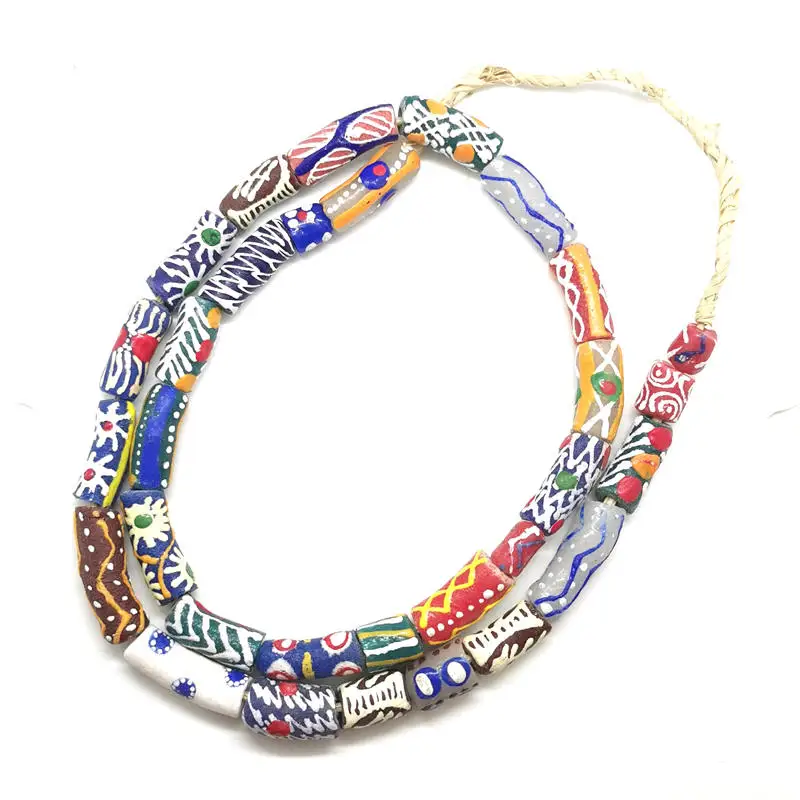 African Handmade New Trade Beads Colorful Safron Lampwork Strand Antique Colored Glaze Necklace TNL192