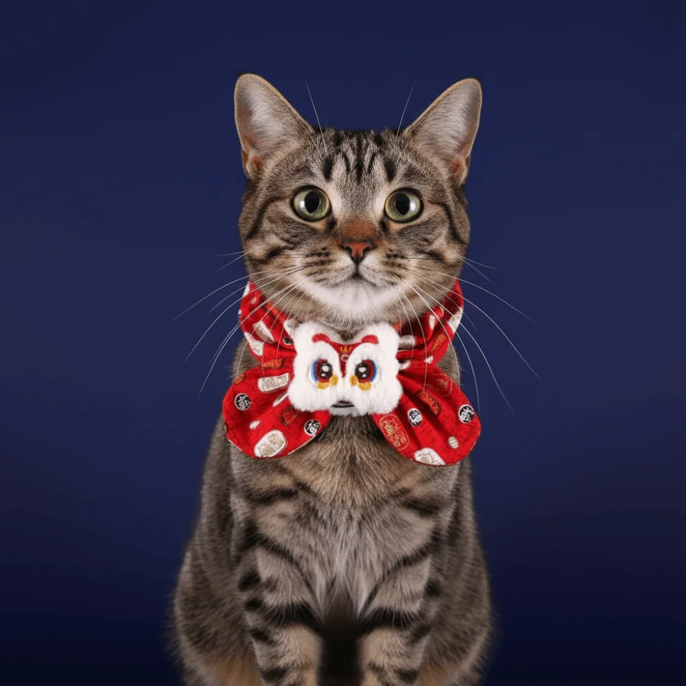 

Chinese Style Pet New Year Scarf Collar Adjustable Handmade Dog Lion Dance Scarf Warm Blessing Cat Clothes Festive Occasions