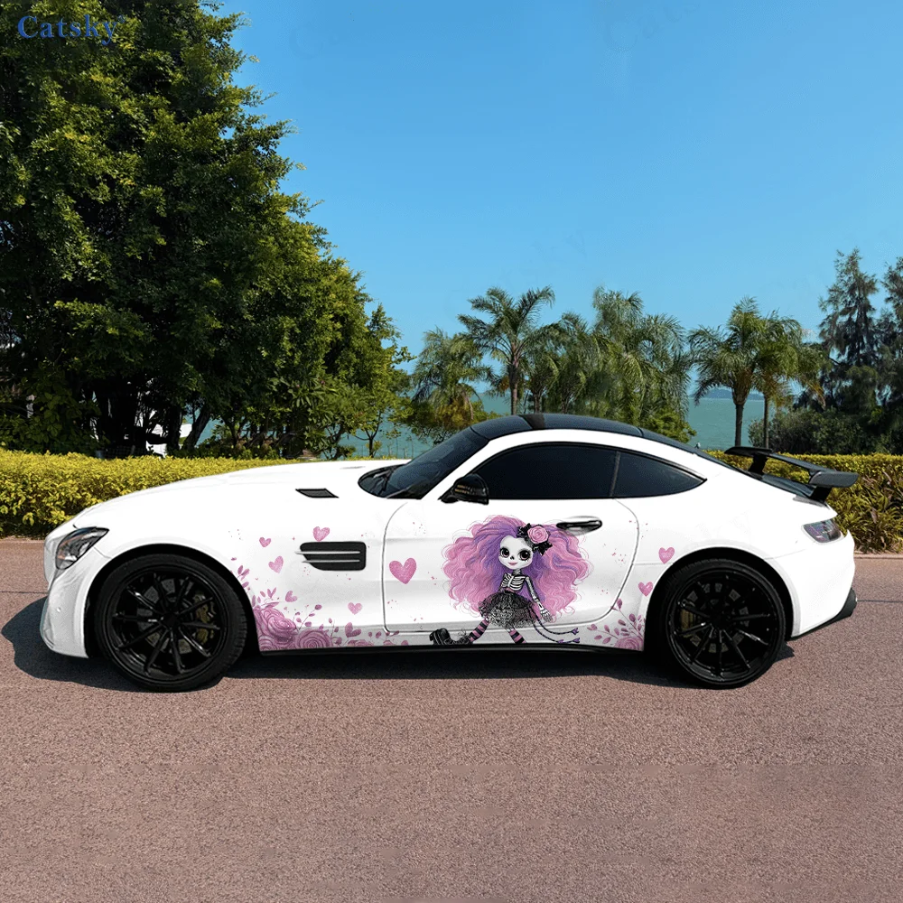 

Готическая розовая наклейка с черепом для девочек, автомобильная виниловая наклейка, самоклеящаяся наклейка из ПВХ, подходит для грузовиков, внедорожников, декора, автоаксессуары, подарок