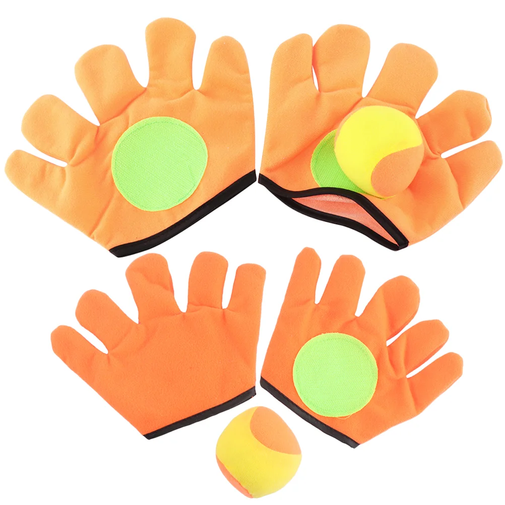 2 Pairs Outdoor Plush Sports Toys Funny Sticky Ball Gloves Toy Cartoon Tossing Ball Gloves Toy Educational Throwing Catching