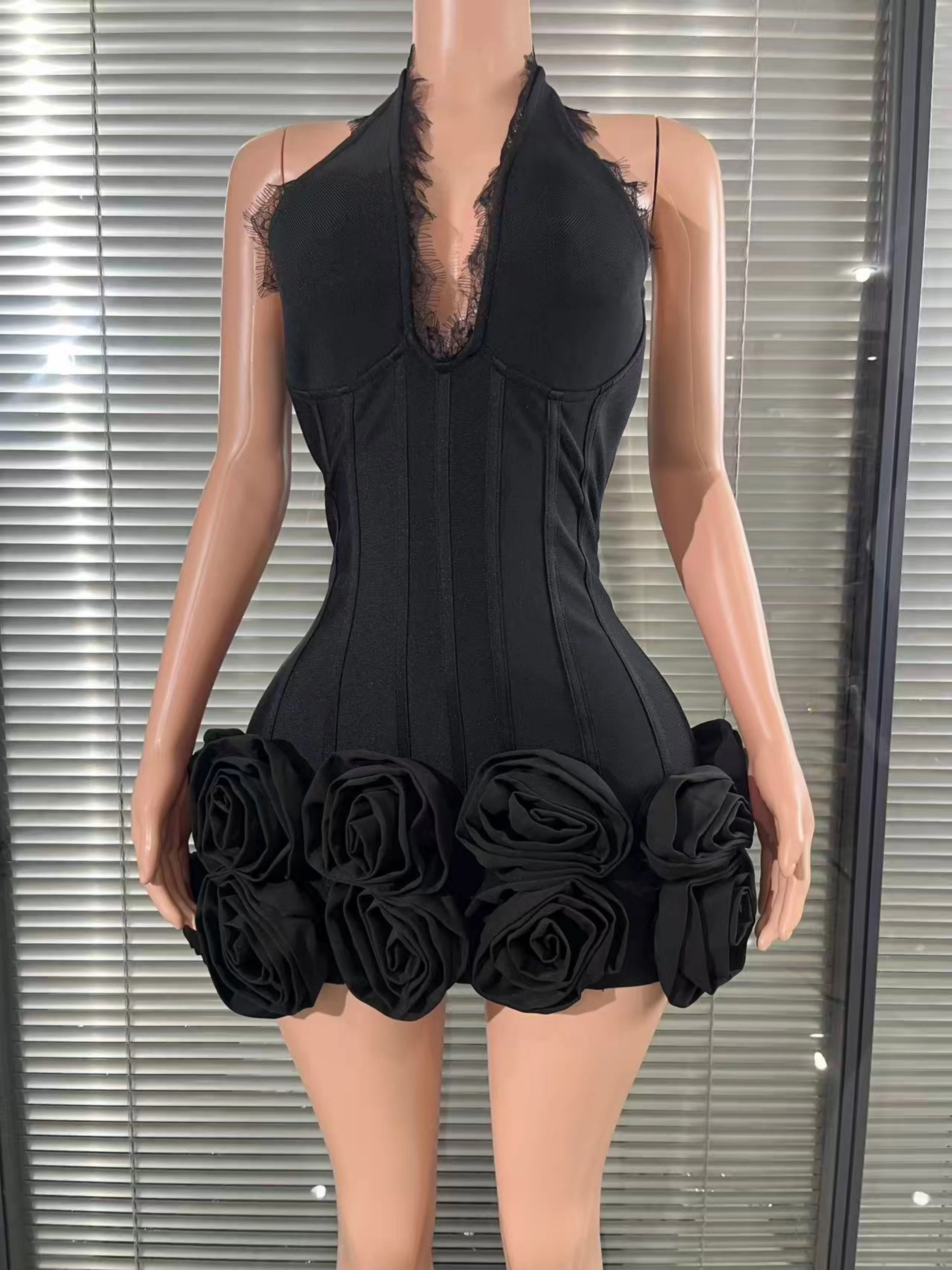 Glamorous Sexy Halter Off the Shoulder V-Neck Bodycon Mini Bandage Dres Lace Fashion Florals Club Birthday Party Cocktail Outfit