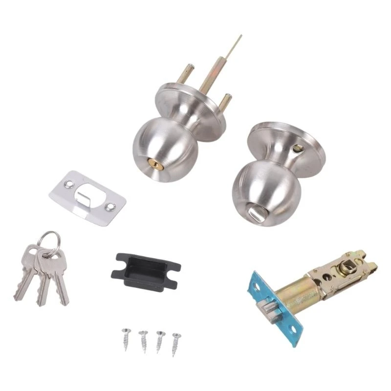 

652F Round Door Knobs Knobset Stainless Steel Rotation Round Door Knobset Handle Round Shaped Nonlocking Doorknob Easy to Use