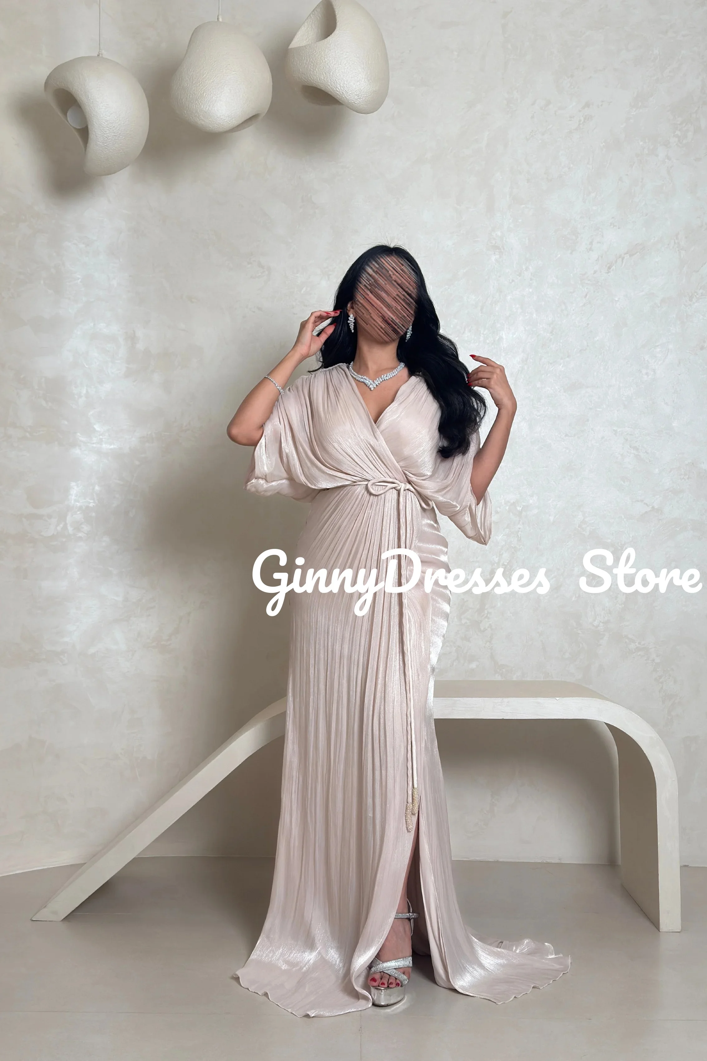 

Luxury Dresses Customize A-Line Evening Dress Deep V-Neck Prom Dresses Sweep Train Ruffles Long Sleeves Elegant Gowns