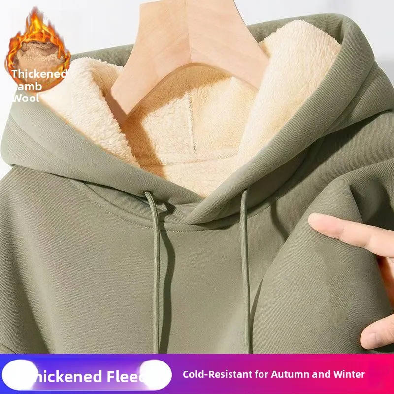 Sudadera con capucha gruesa con forro polar de cordero para otoño e invierno, ajuste holgado para hombre, nuevo estilo, calidez, cómoda, juvenil, sudaderas de manga larga a la moda...