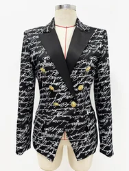HIGH STREET Newest 2026 Stylish Designer Jacket Women's Love Letters Printed Double Breasted Blazer