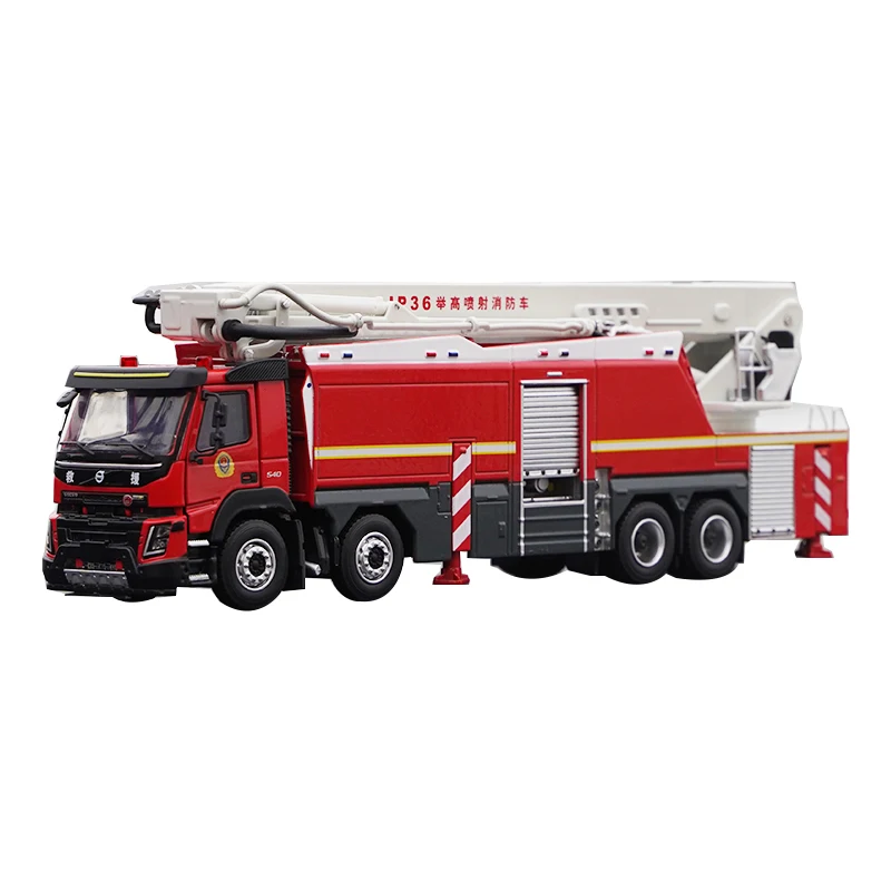 High Quality Original Factory 1:50 Lift High Jet Three-phase Jet Fire Truck Simulation Alloy Model China Fire Rescue Gift