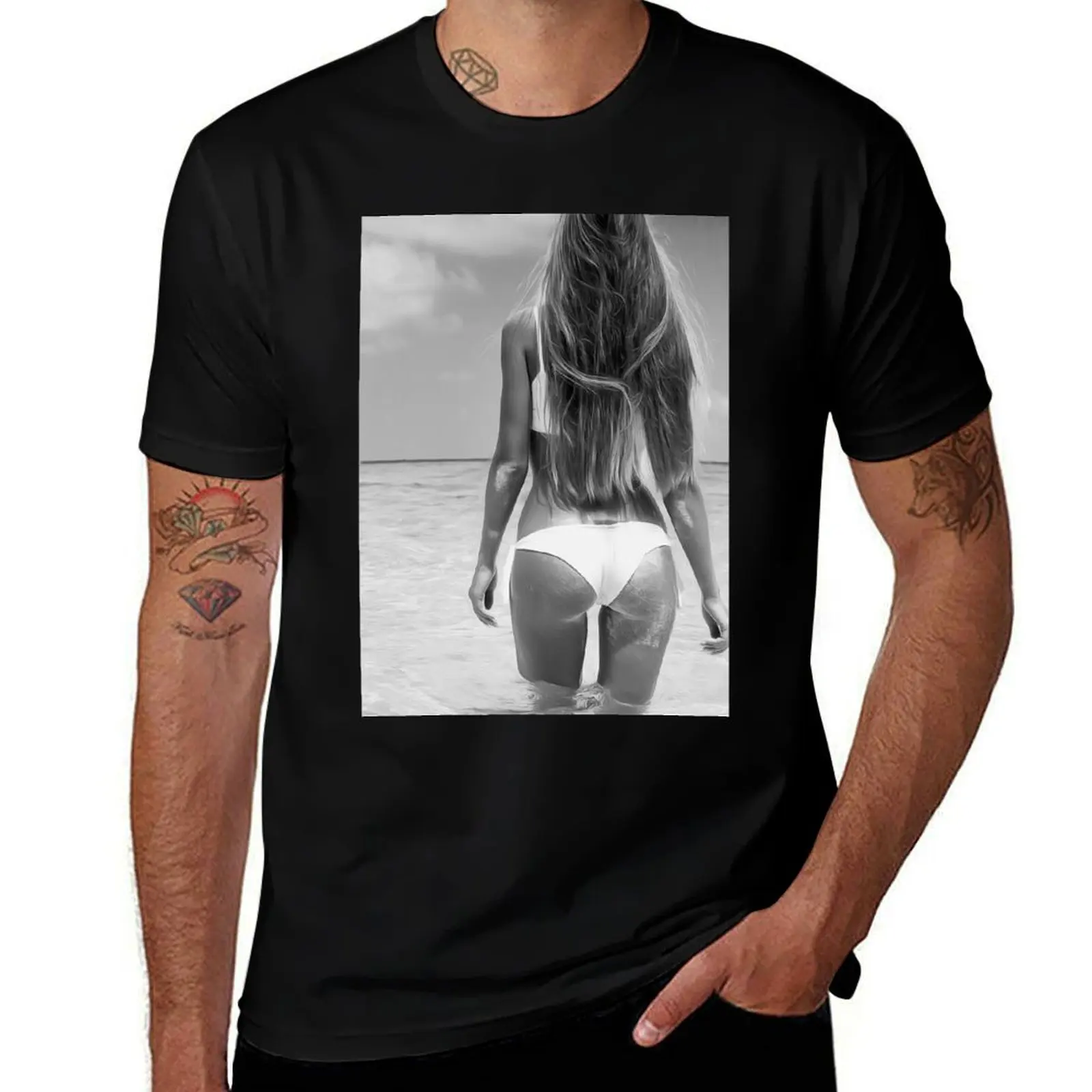 Beautiful Woman in a Bikini in Paradise T-Shirt All Match Print Short Sleeve Top T-Shirt