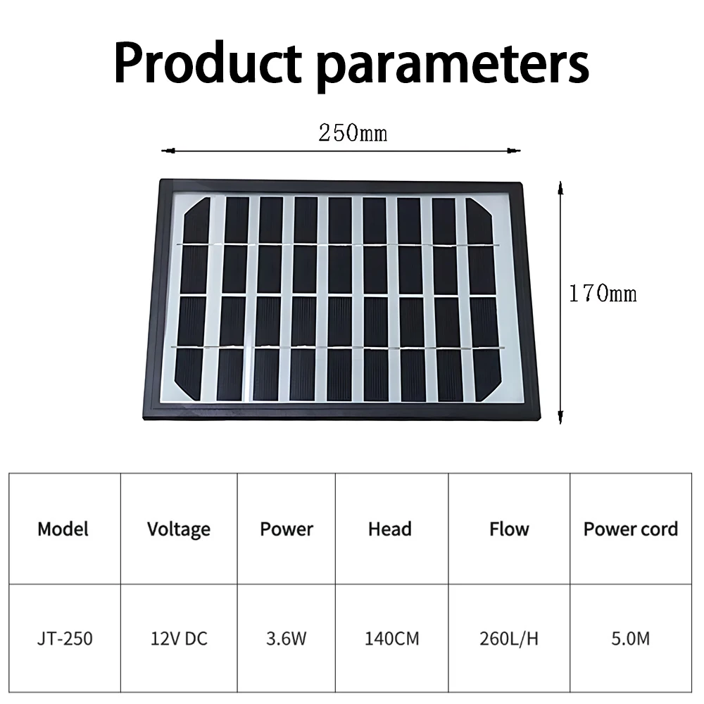 3.6W Solar Submersible Pump Kit with Ground Stake Suction Cups Color LED Fountain Nozzles for Backyard Pond Bird Bath Decor