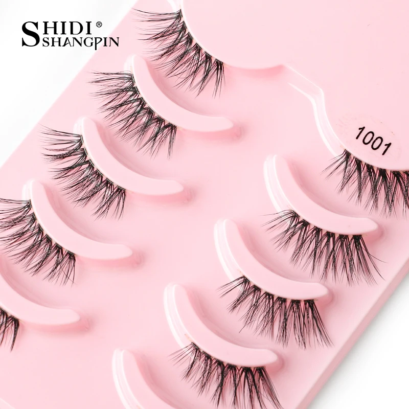 SHIDISHANGPIN 3/5 Paar halbe Wimpern, transparenter Stiel, unsichtbares Band, künstliche Nerzwimpern, wiederverwendbar, falsche Wimpern, natürlich, flauschig – Detail 1
