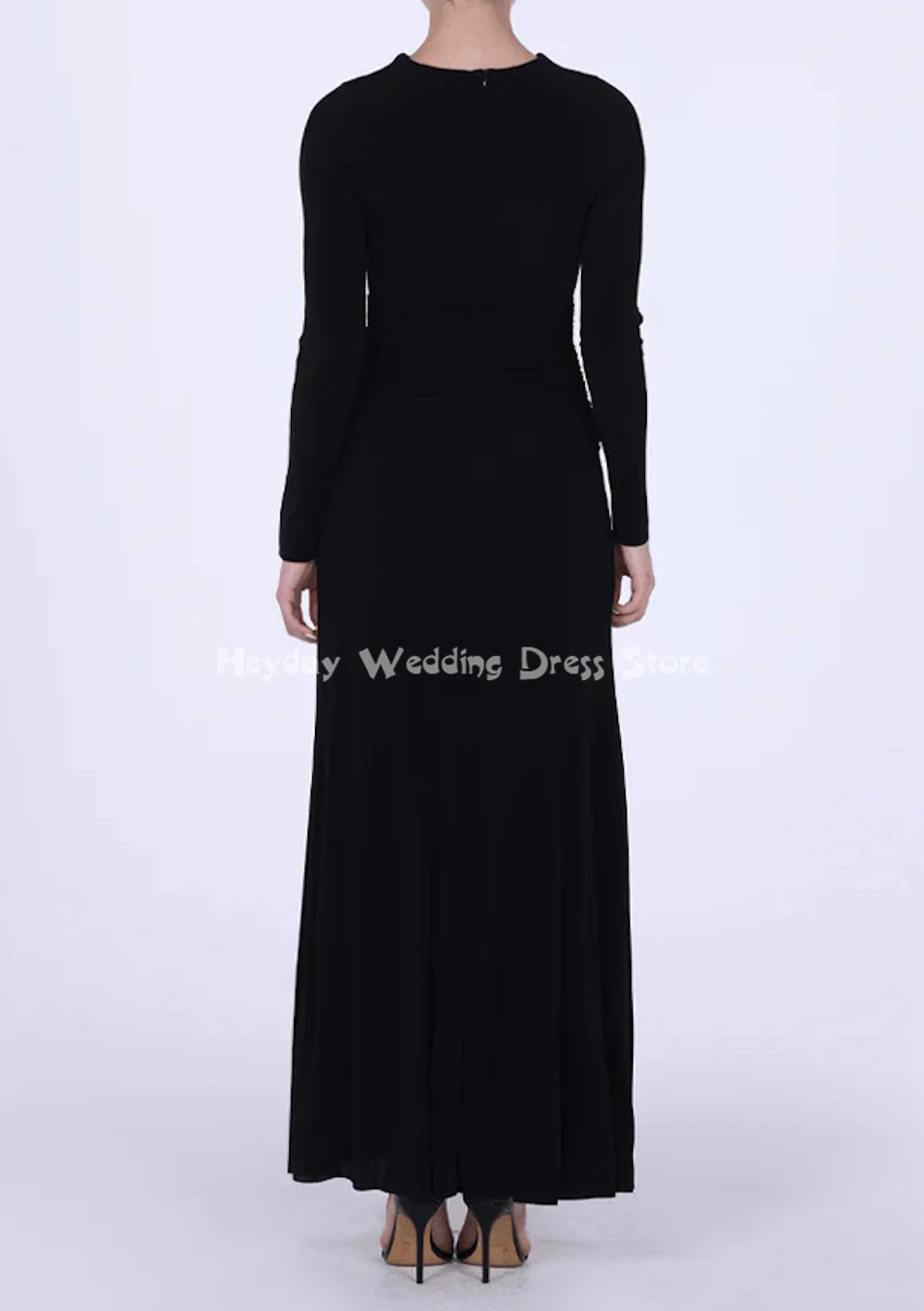 헤이데이 맞춤형 여성용 브이넥 플리츠 머메이드 사우디 이브닝 드레스 긴 소매 바닥 길이 우아한 파티 드레스 2025