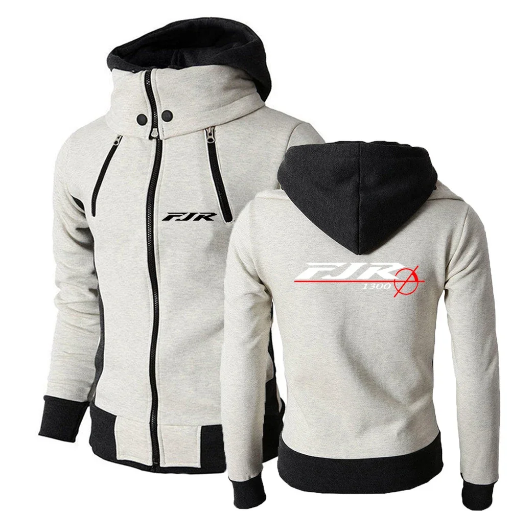 2024 Spring Autumn Men's FJR 1300 MOTORCYCLE Logo Print Casual Cotton Fashion Multi Zipper Hooded Slim Fit Pullover Hoodies Coat