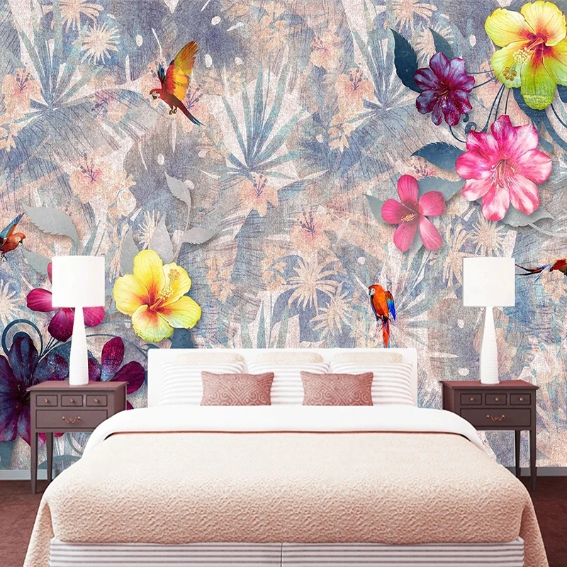 

Creative Tropical Rainforest Floral Vintage Wallpaper For Bedroom Living Room Background Decoration Custom Mural Papel De Parede