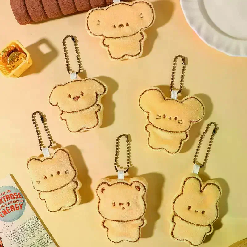 1/2Pcs Cute Cartoon Simulation Biscuit Bear Plush Pendant Keychain Kawaii Stuffed Doll Backpack Pendant Decorative Accessories