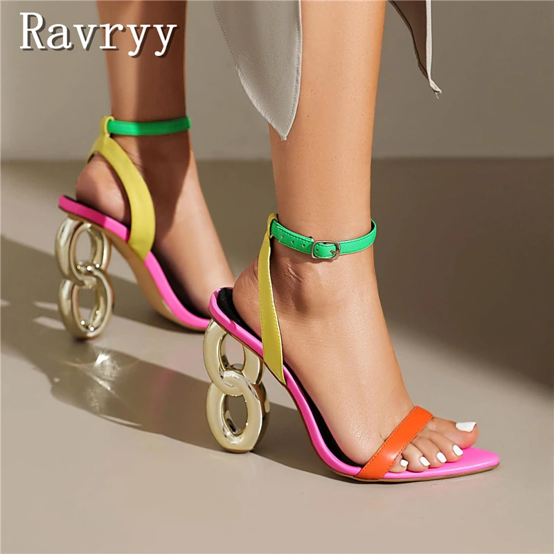 

Женские разноцветные босоножки на высоком каблуке Spice Girls с острым носком, необычный стиль, летние модные туфли на высоком каблуке для подиума