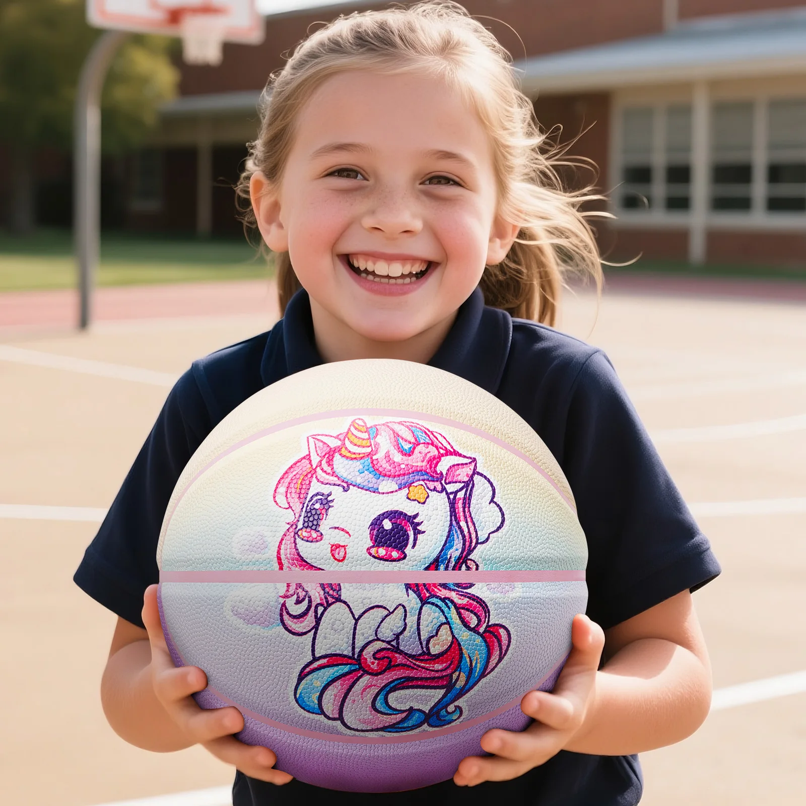 Kuangmi Unicorn Kids Basketball Size5 27.5", PU Leather Surface for Slip Resistance and Wear Resistance, Indoor/Outdoor,KMbb576