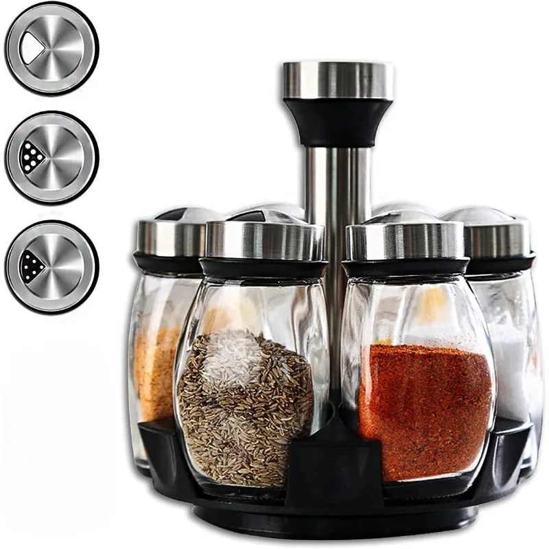 Bocaux à épices en verre rotatifs - 360 °   Organisateur de rangement rotatif pour épices avec bocaux, support tournant pour assaisonnements pour comptoir et armoire