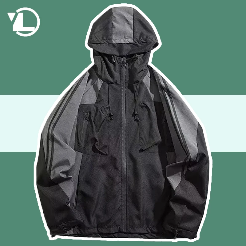 Outdoors Cargo Jacket Man Woman Loose Multi Pocket Hooded Varsity Jackets Fashion Spring Windbreak Coat Patchwork Casual Outwear