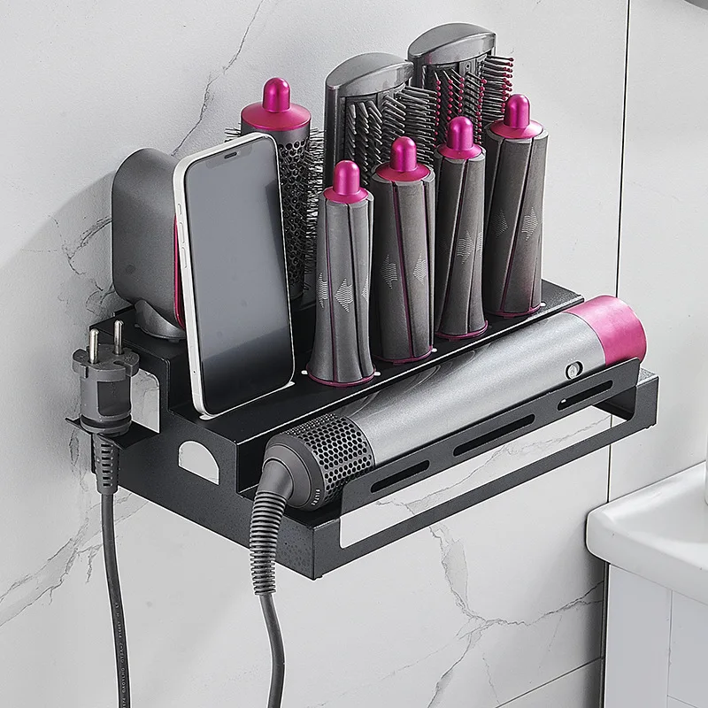 

Wall Hairdryer Shelf Hair Curler Storage Rack Metal Hairdryer Holder Desktop Makeup Stand Bathroom Organizer Home Accessories