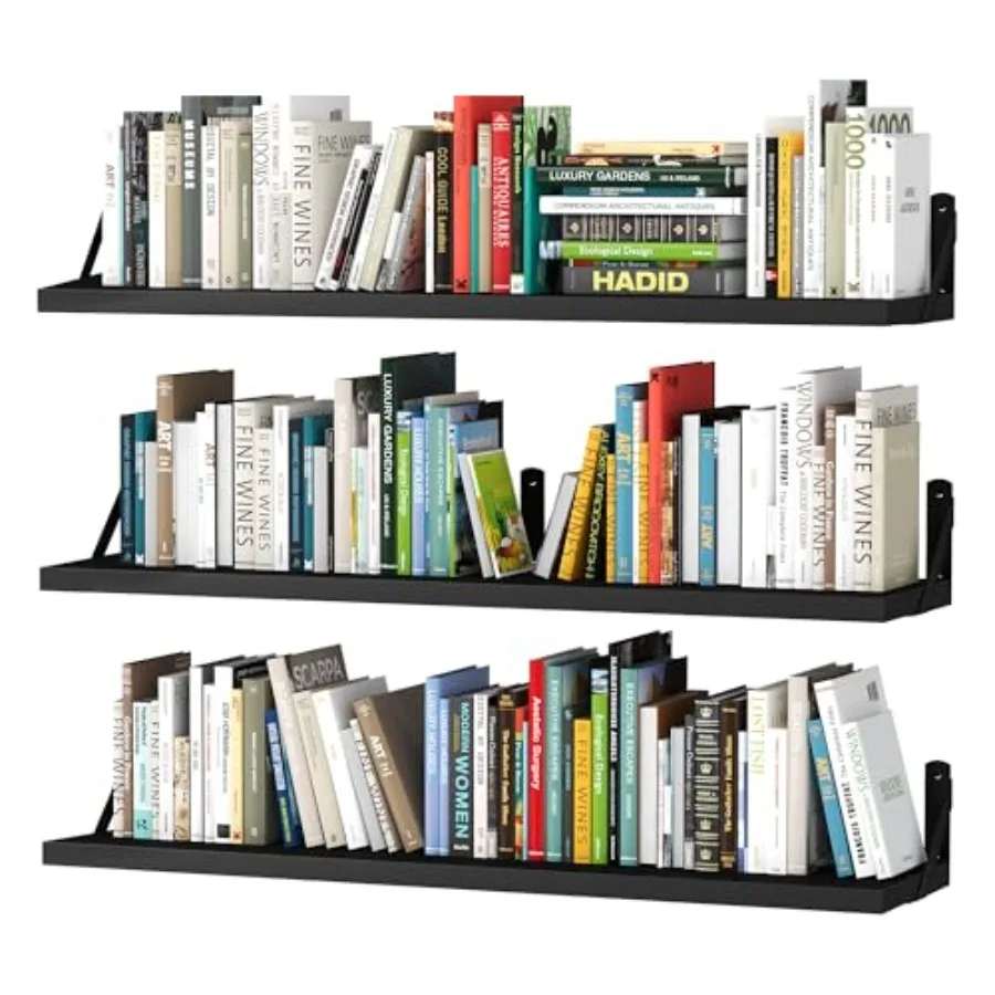 

Навесные книжные полки для стены, 35,4 дюйма в длину, деревянные плавающие полки для гостиной, библиотеки, спальни, офиса, органайзер и хранилище