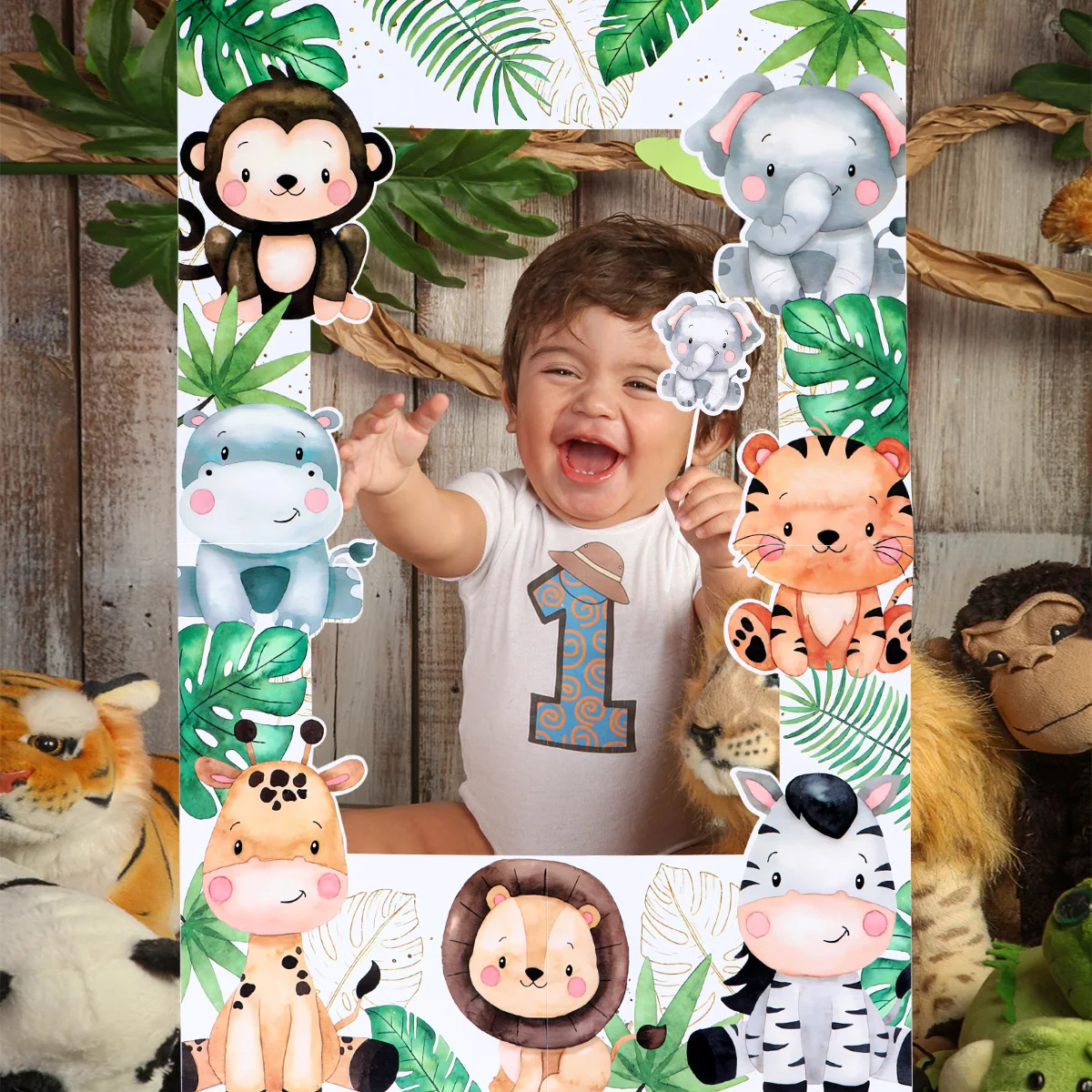 Jungle Animals Frame Photo Prop Tablecloth Birthday Party Decor For Home Kids Baby Shower Wild One Safari Party Supplies