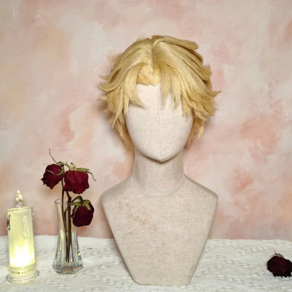 Lloyd Forger Cosplay Wig Pale Blonde Short Hair Rose Net Heat Resistant Synthetic Fiber Wig Suitable for Anime Role Players