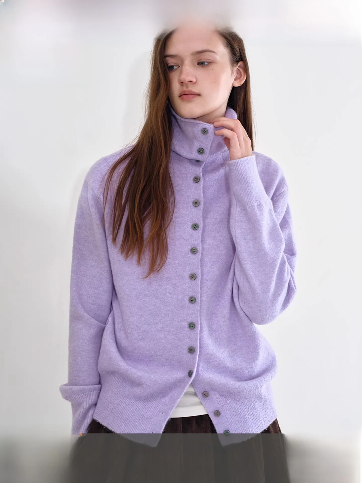 

Женский вязаный кардиган Fano с высоким воротником и имитацией пуговиц, свободного кроя, цвет Morning Mist, с длинными рукавами, топ на каждый день