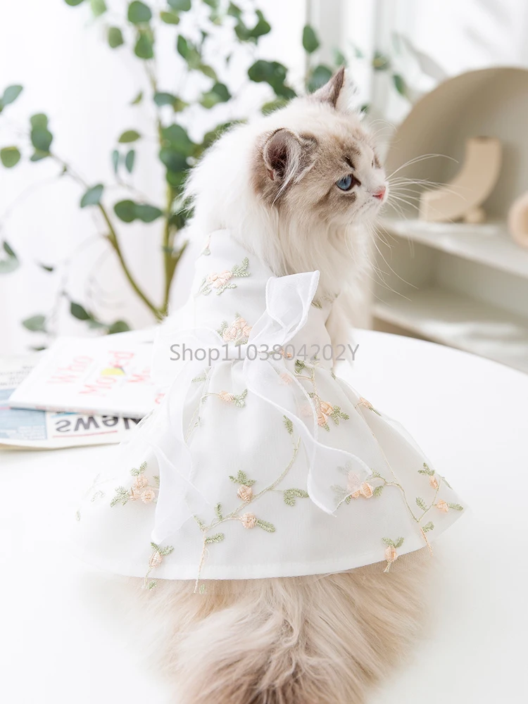 Flower Dress Kitty Clothes Anti-Lint Pet Cat Muppet British Shorthair Blue Cat Kittens Summer Thin