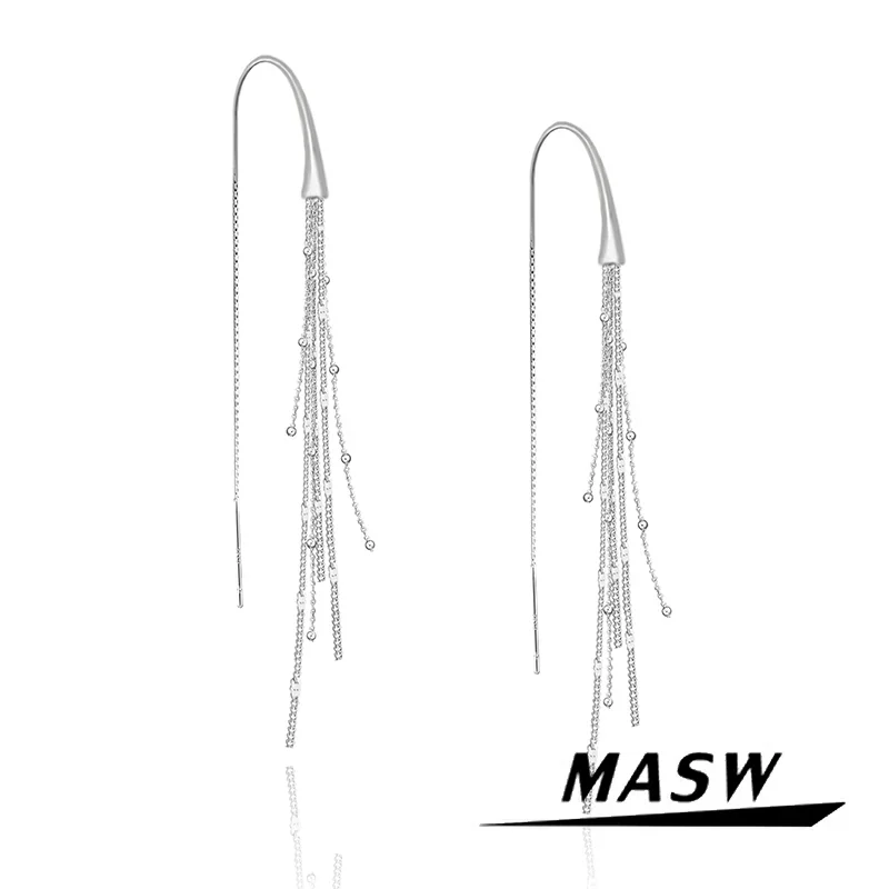 

MASW Original Design Popular Style Thick Silver Plated Multi Chain Tassel Earrings For Women Girl Gift Fashion Jewelry New