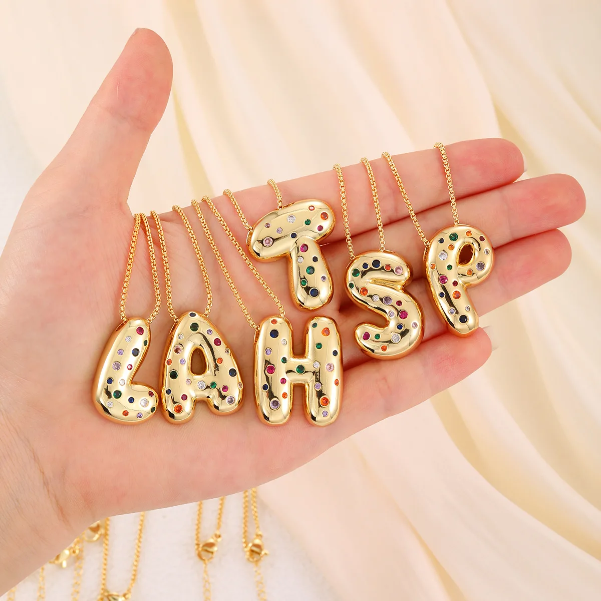 Colorful Zircon A-Z Balloon Bubble Letter pendant Necklace for Women Gold Plated Chunky Initial Necklaces Jewelry Birthday Gift