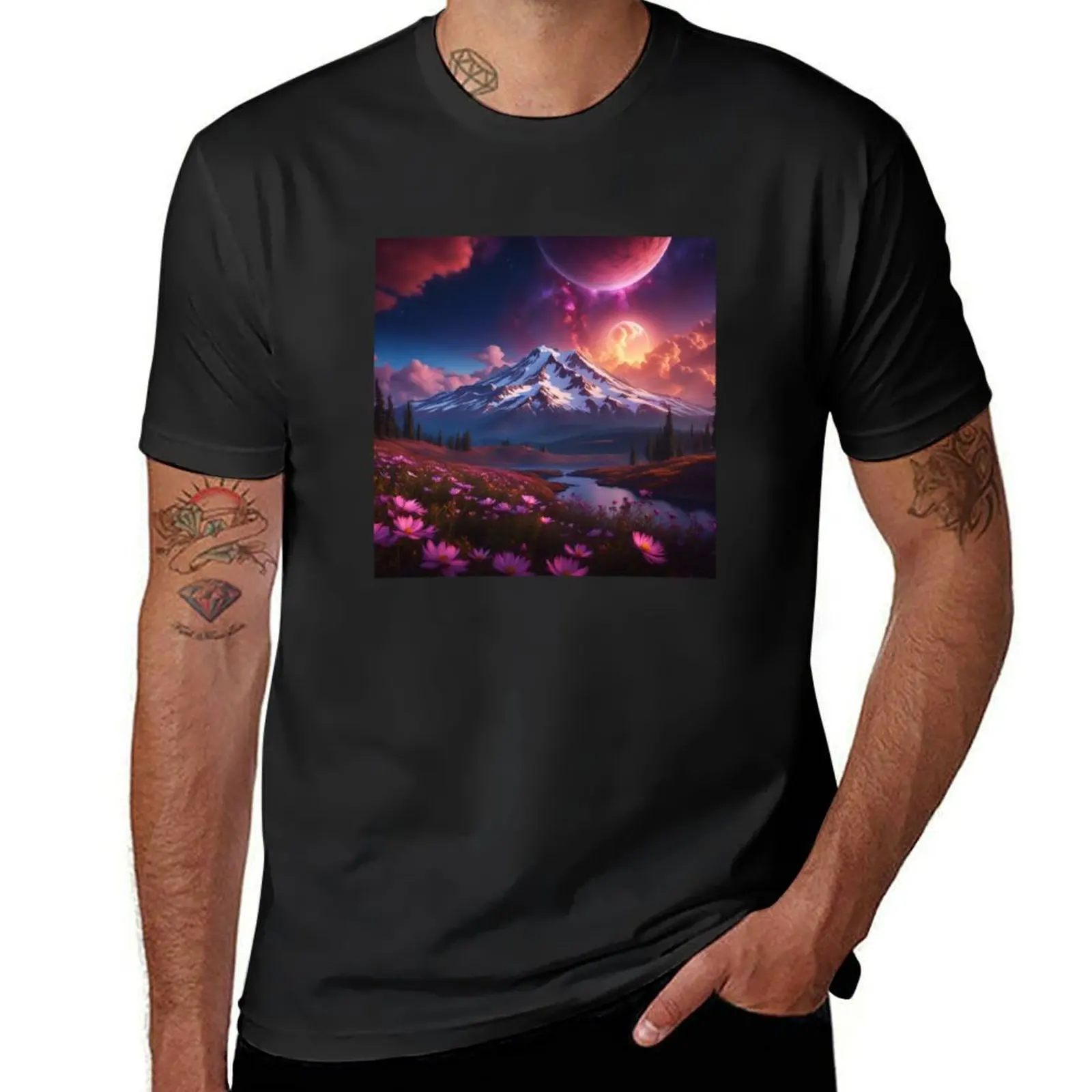 Cosmos over Mt. Shasta T-Shirt sublime sweat sports fans oversizeds T-shirts for men cotton