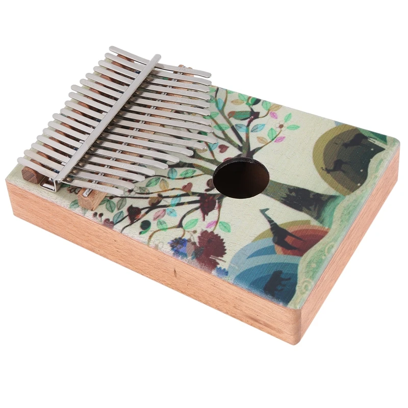 17 Key Thumb Piano With Study Instruction And Tune Hammer Wood Hand Finger Piano Mbira Gifts For Kids Adult Beginners (Animals)