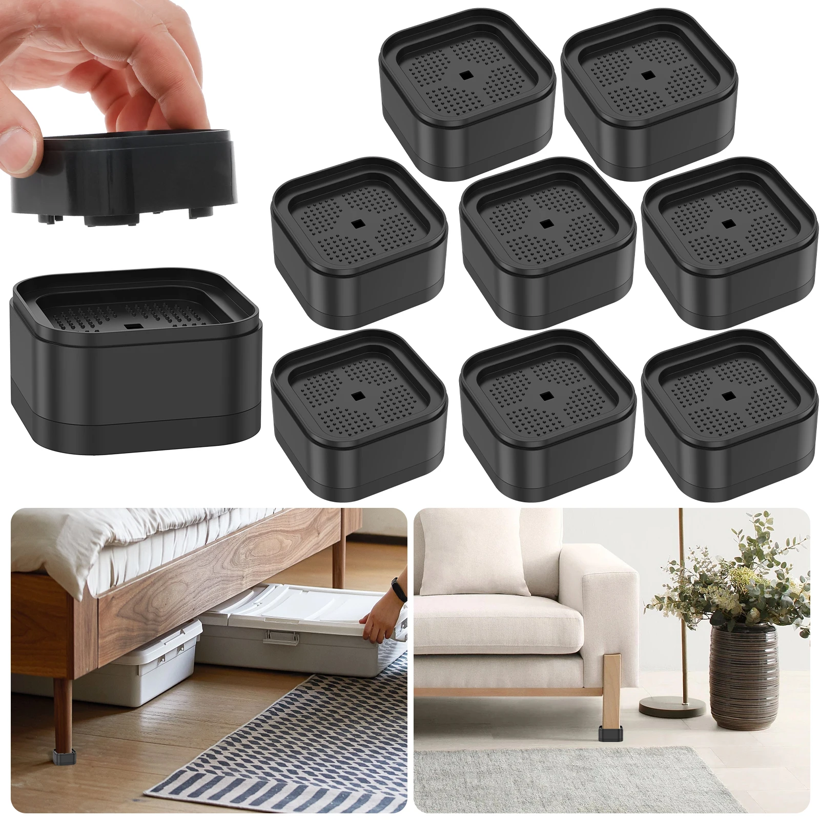 8/16Pcs Furniture Risers Heavy Duty Sofa Riser Nonslip Bottom Adjustable Table Risers Stackable Bed Lifter Furniture Accessories