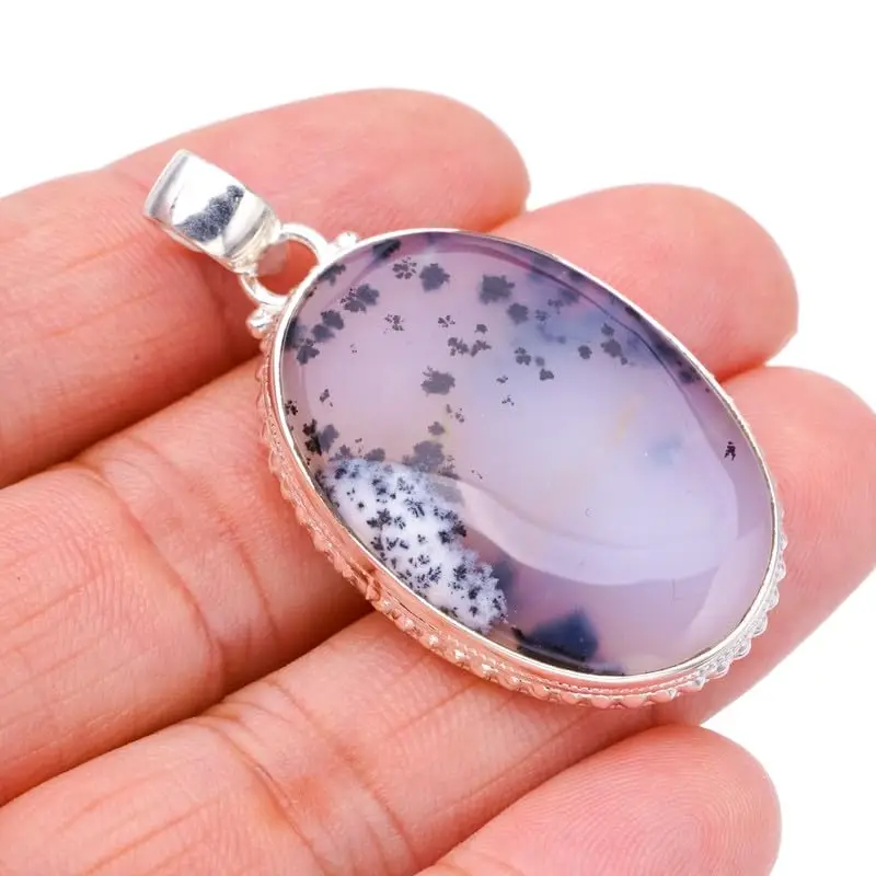 StarGems® Natural Dendritic Opal Handmade 925 Sterling Silver Pendant 2