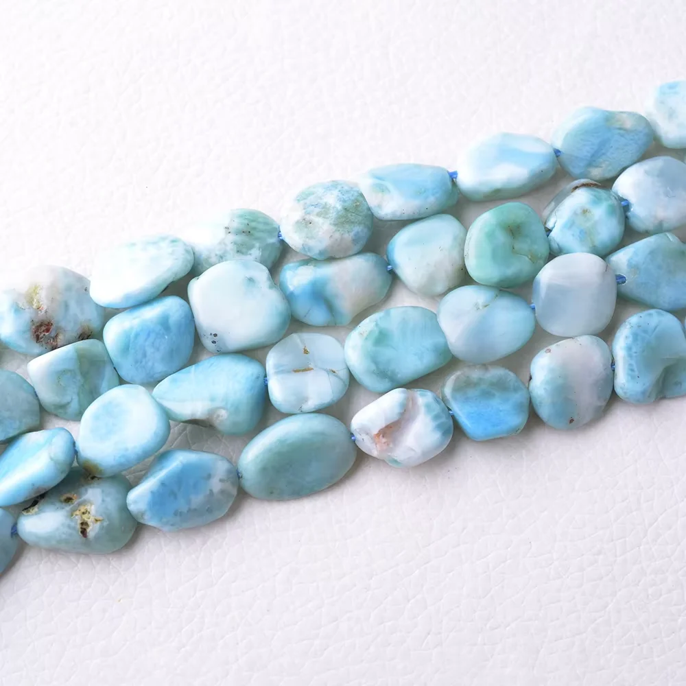Natural Genuine Blue Larimar Nugget Free Form Fillet Irregular Pebble Beads Fit Jewelry 15