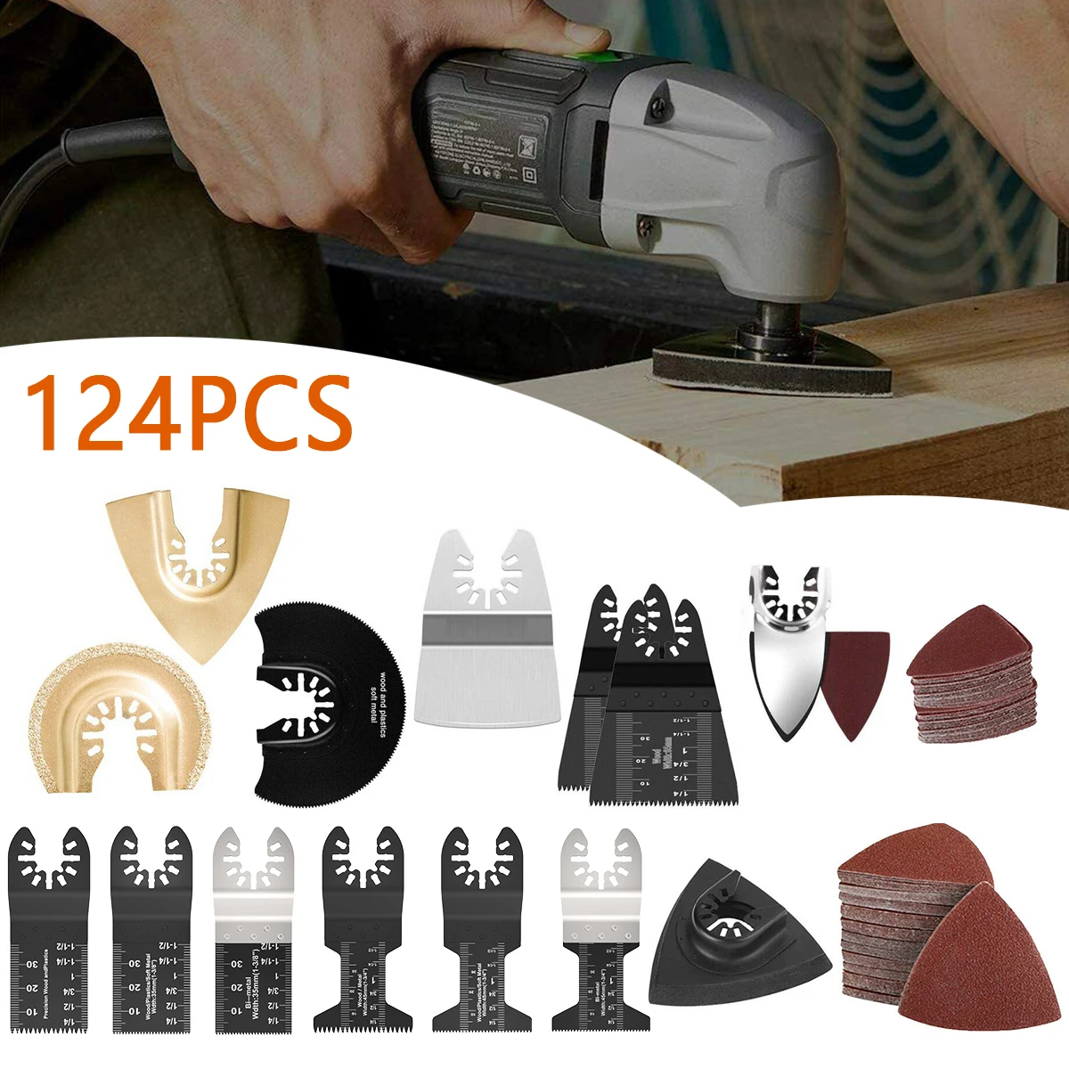 124-Piece Oscillating Multi Tool Accessories Kit, Wood Metal Oscillating Saw Blades, Mix Multitool Blades Set for Cutting