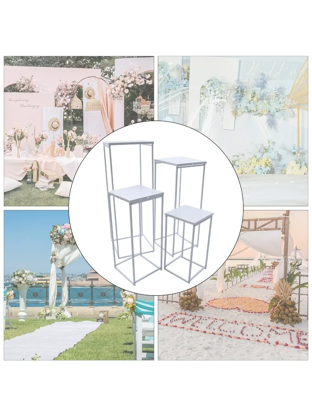Support de sol pour fleurs, 4 pièces, support de vase géométrique, colonne, support d'affichage de plantes blanc, centre de table en métal pour mariage