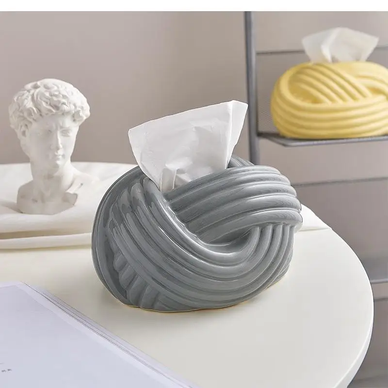 Ceramic Handkerchief Box, Nordic Cream Decorative Living Room Napkin Paper Abstract and Interesting Knots