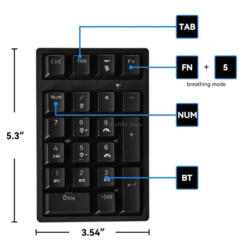  2.4Ghz Wireless Bluetooth-compatible Numeric Keypad 21 Keys Number Pad Rechargeable Quiet Numpad Digital Keyboard