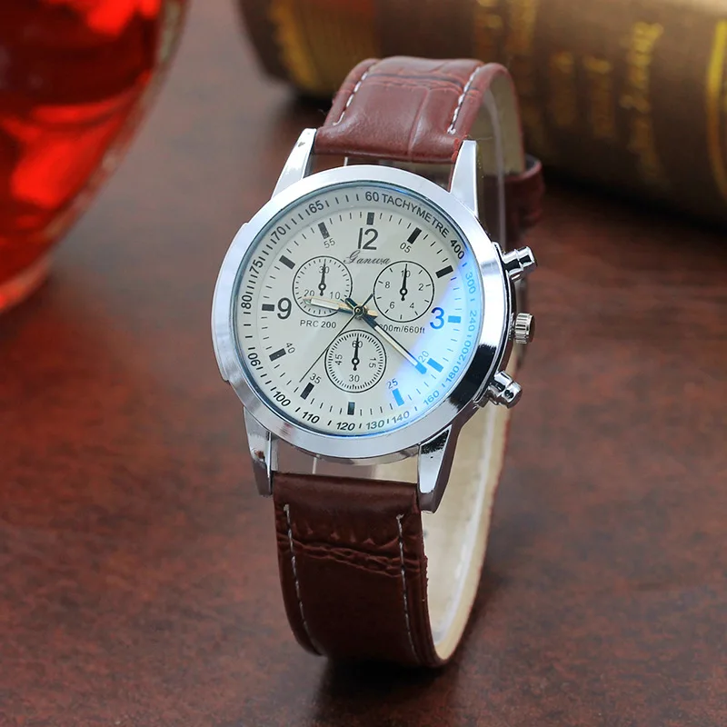 Men's Quartz Watch Blue Light Male Business Wristwatch Decoration Leather Strap Perfect Gifts Watch For Fashion Daily Wear