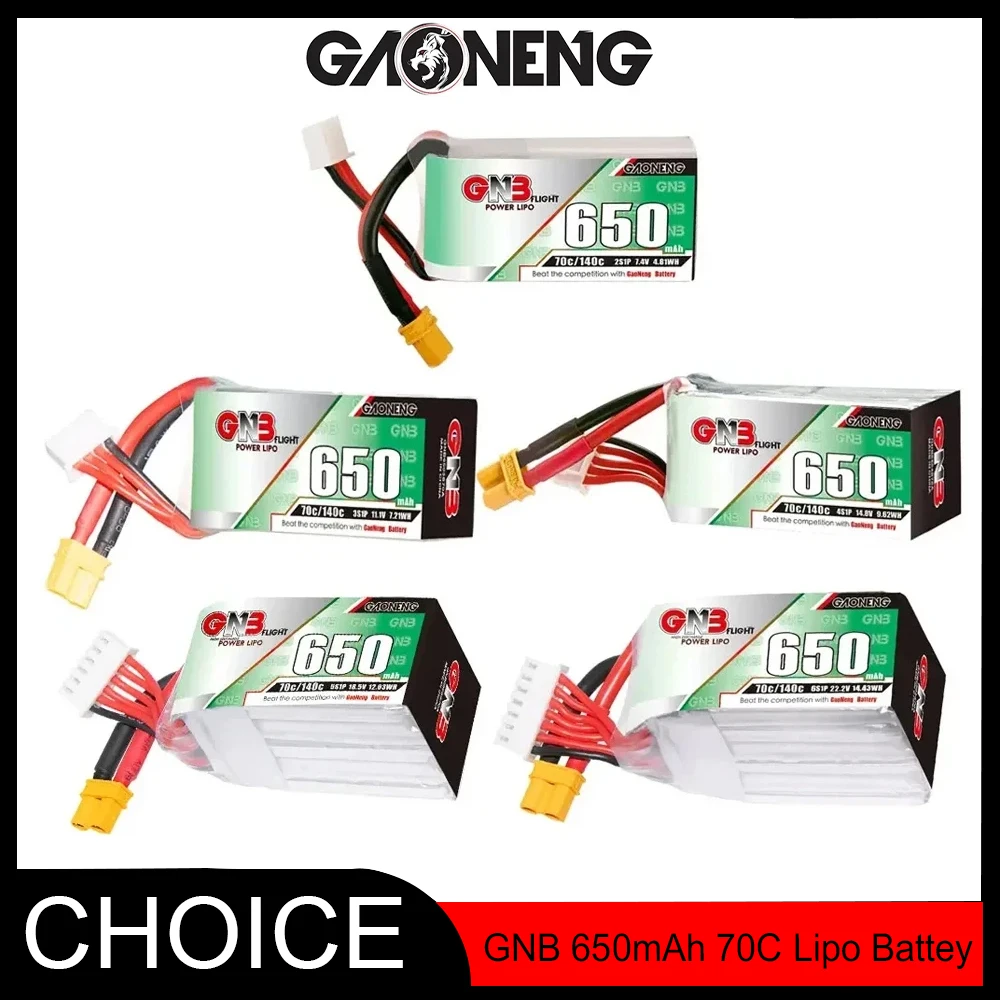 

GAONENG GNB 650mAh 70C 2S-6S LiPo Battery with XT30 Plug - High-C Rate for FPV Racing Drone