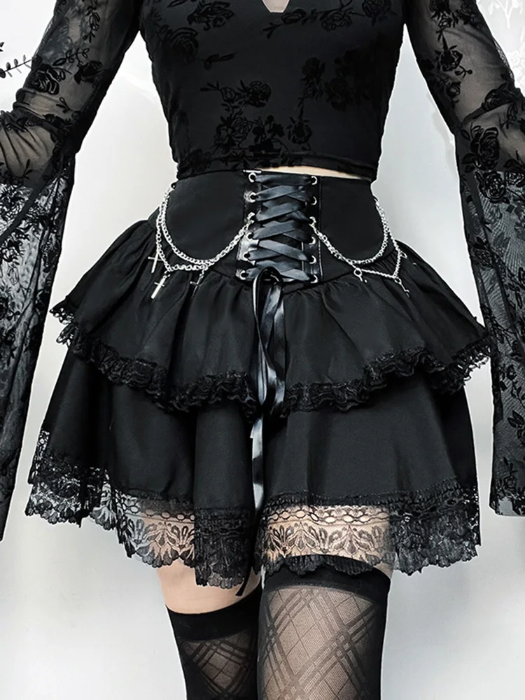 Women\'s Gothic Directional Design Half Skirt 2024 New Vintage Dark Chain Cross Double Gothic Half Skirt