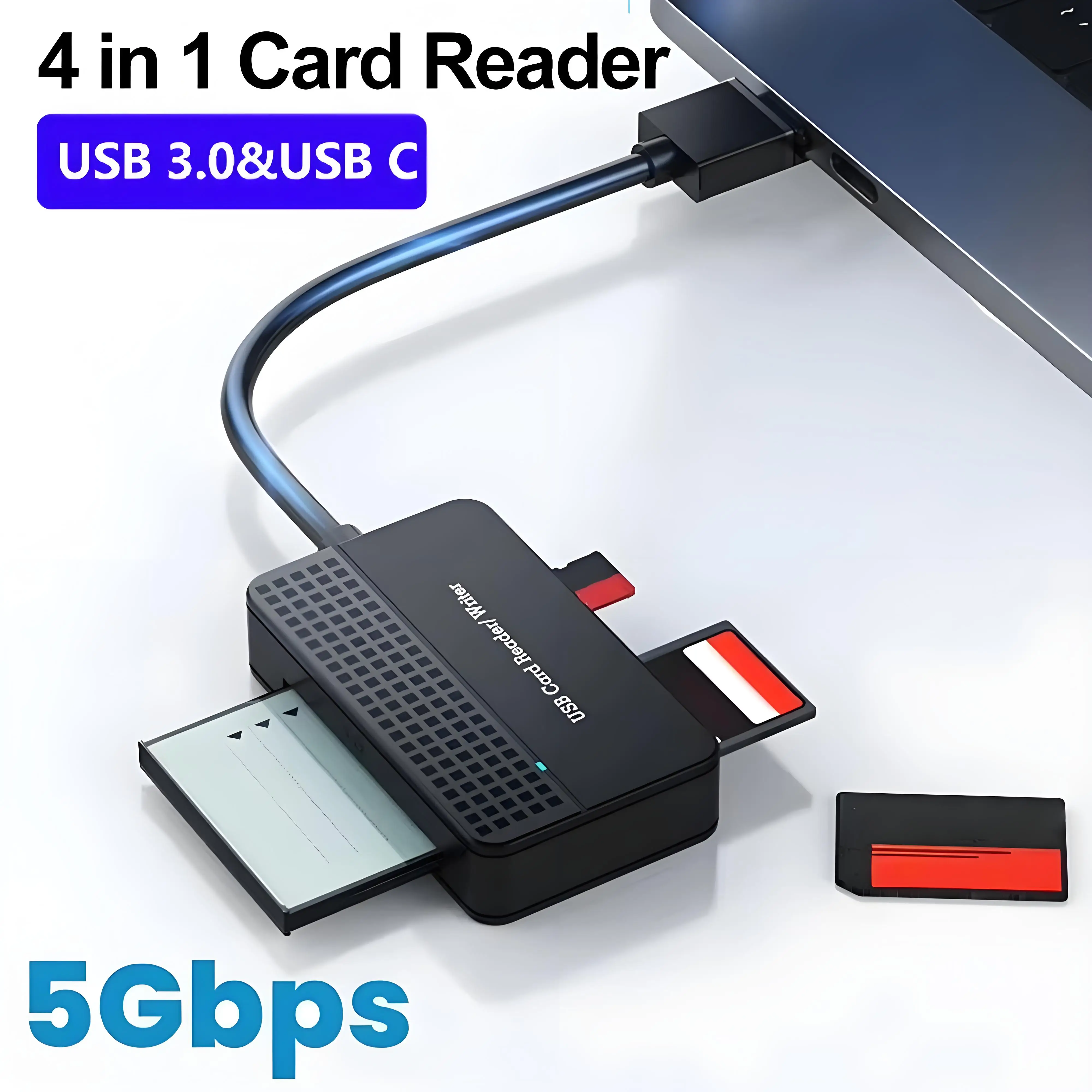 

4 в 1 USB 3.0 Type C Card Reader 5 Гбит/с Устройство чтения смарт-карт памяти SD TF CF MS Компактный адаптер флэш-карты для ноутбука ПК Телефона