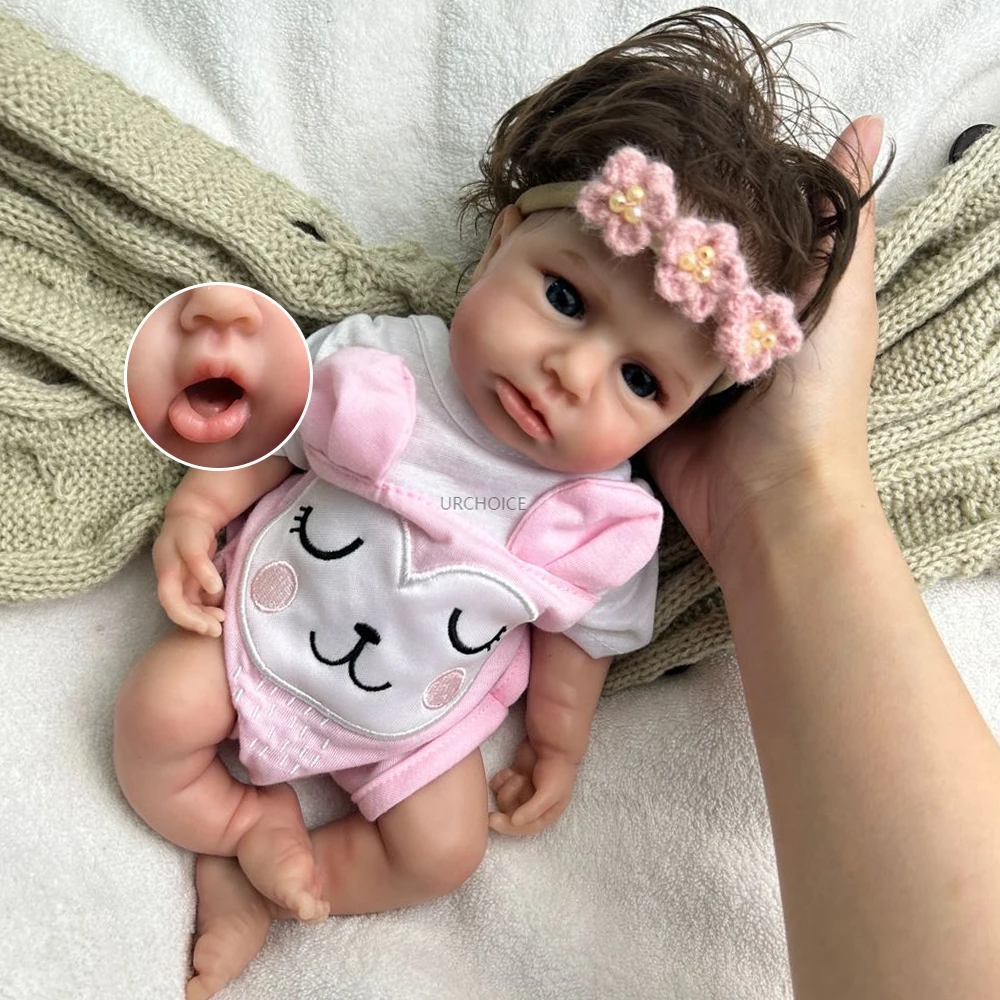 

12-дюймовая мини-кукла Bebe с открытым ртом, полностью твердая силиконовая кукла Reborn для маленьких девочек LouLou с укорененными волосами, реалистичные детали, рождественский подарок