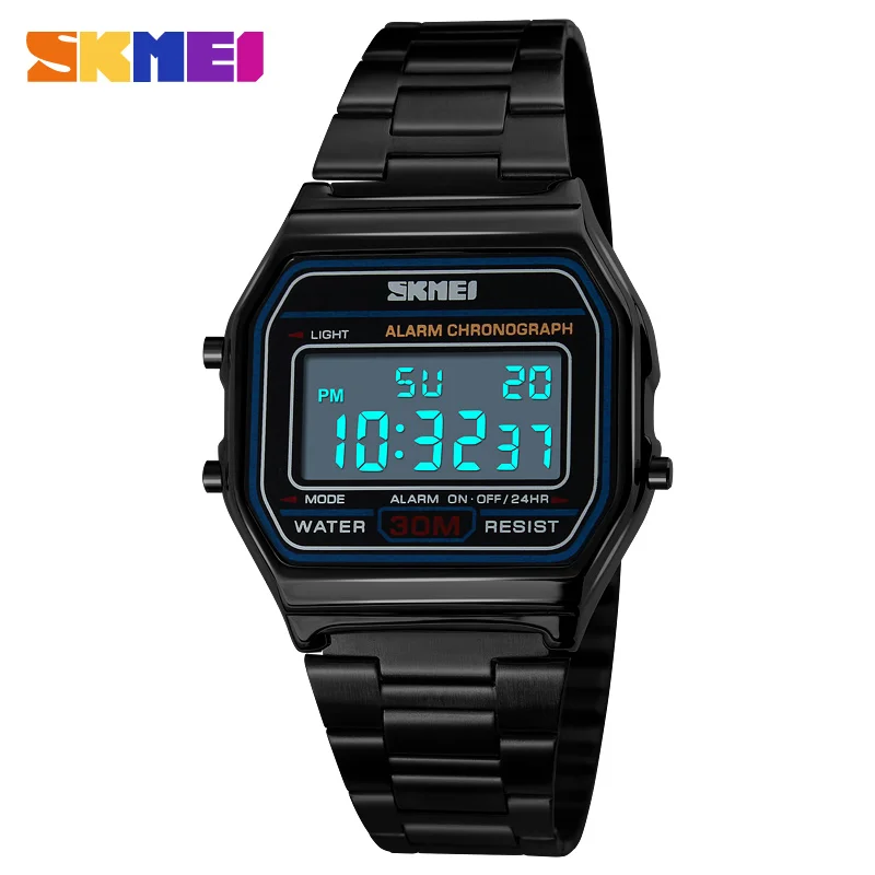 SKMEI 1123 Casual Sport Watch Men Stainless Steel Strap LED Display 3Bar Waterproof