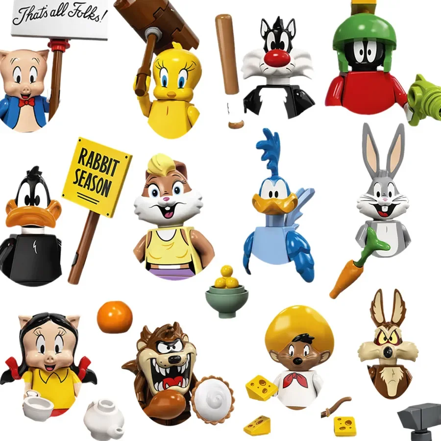 Disney Mini Anime Action Assemble Toys Figures Building Blocks Cartoon Toy Cat Duck Rabbit Wolf Pig Bricks kids gift